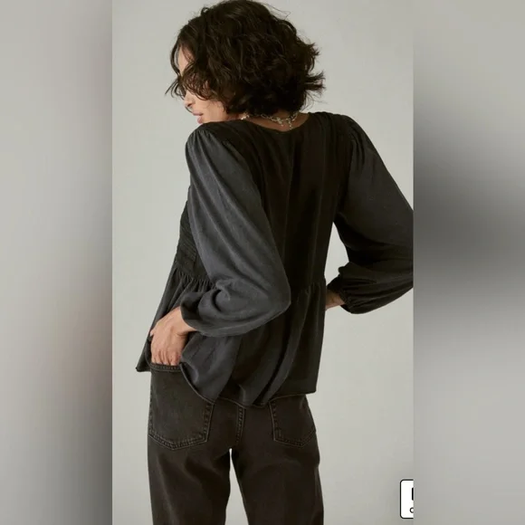 Lucky Brand Embroidered Yoke Long Sleeve Peasant Top Size L - Picture 2 of 12